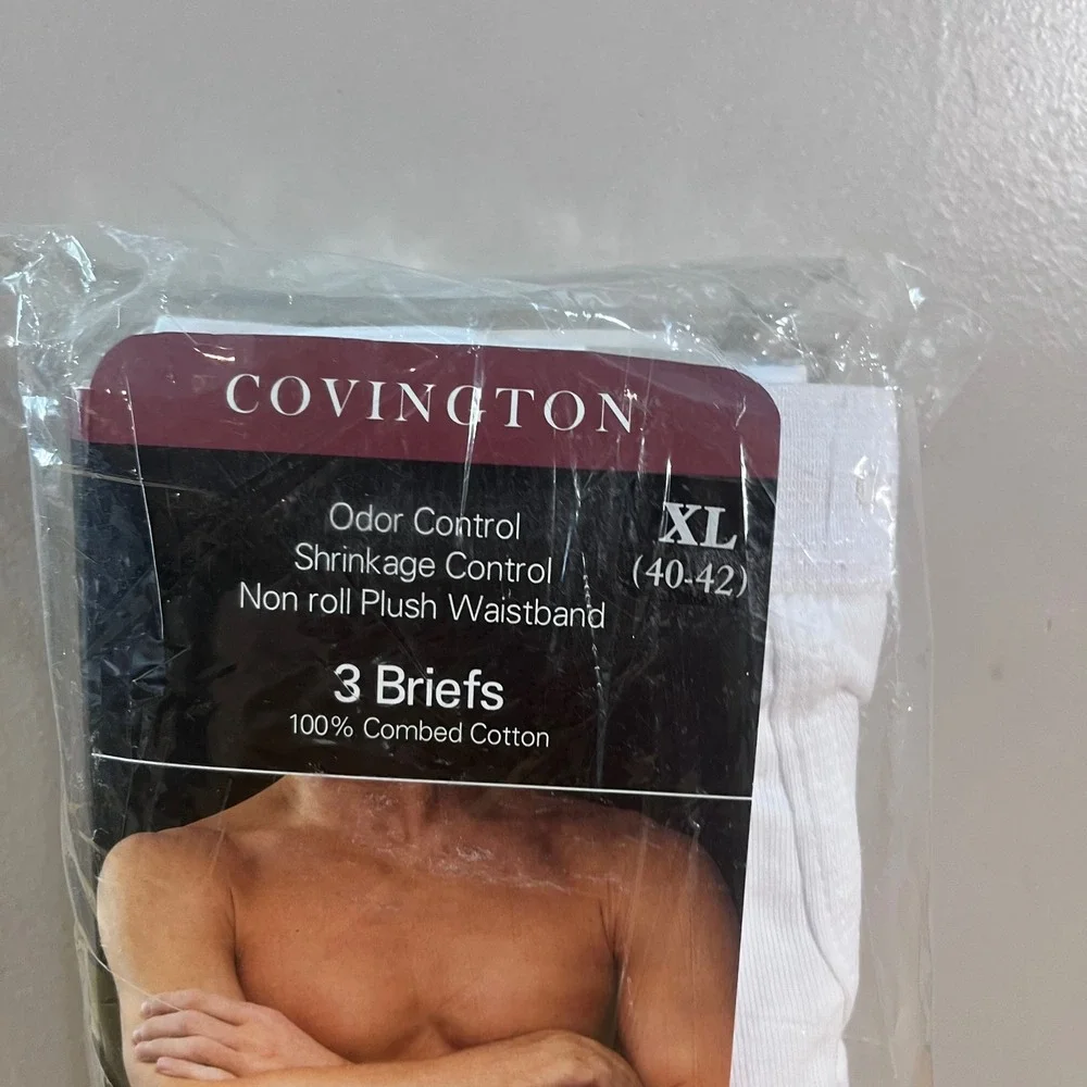 Covington Mens 3 Pack Briefs White XL 40-42 Combed Cotton Odor Control Vtg Style